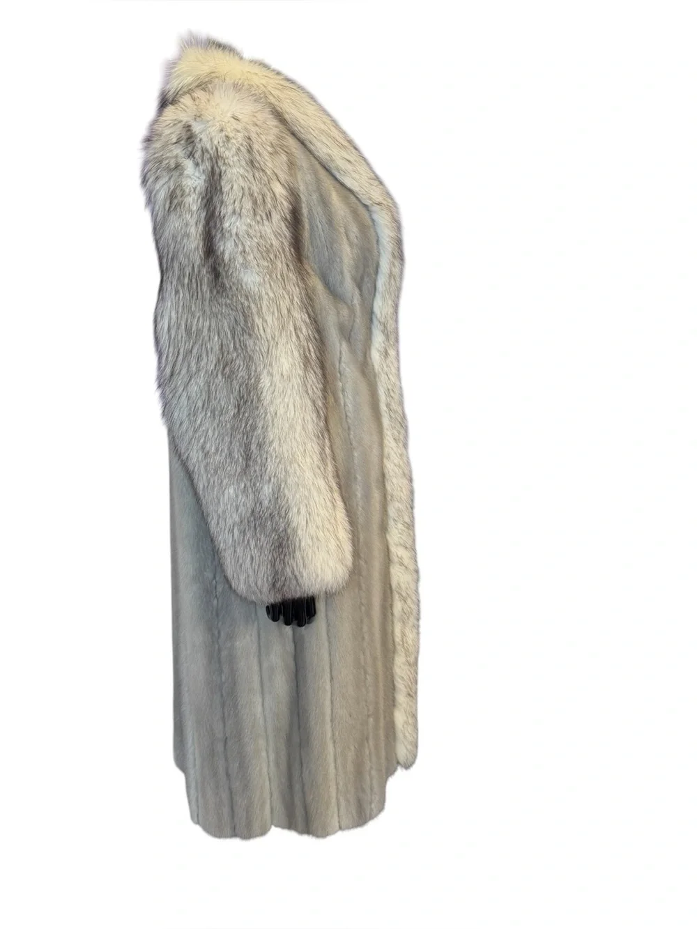 Luxury Women's Long silver sapphire blue fox Fur Coat - Light Gray - Picture 11 of 17